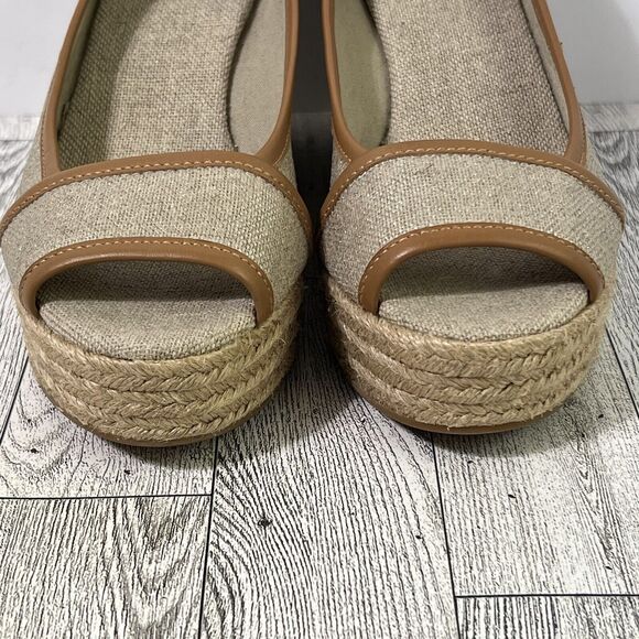 TORY BURCH MAJORCA Logo Wedge Espadrille Shoes Womens 8 EU 38 Plata Tan Metallic - Picture 10 of 17